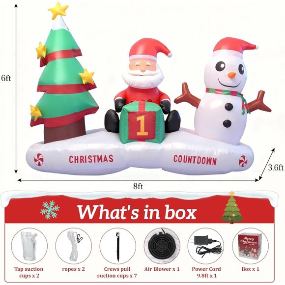 🆕6FT Christmas Inflatable Countdown Tree Santa Claus Snowman Outdoor Decoration - Picture 4 of 8